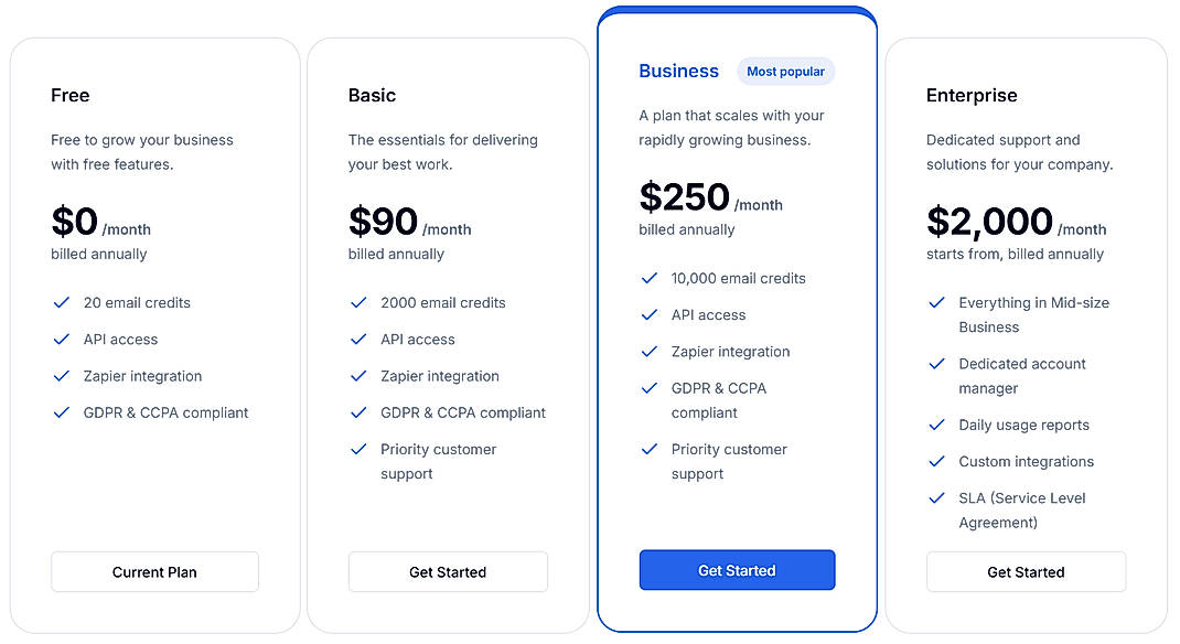 Pricing screenshot
