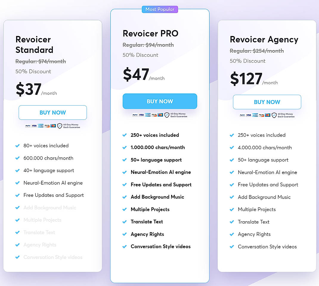 Pricing screenshot