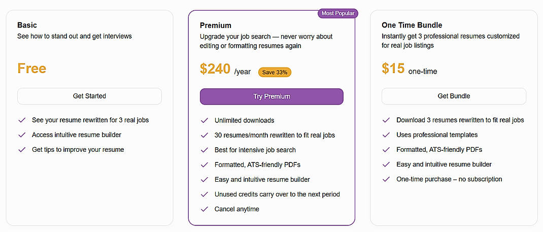 Pricing screenshot