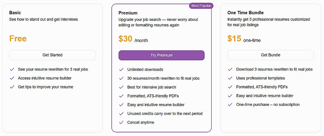 Pricing screenshot