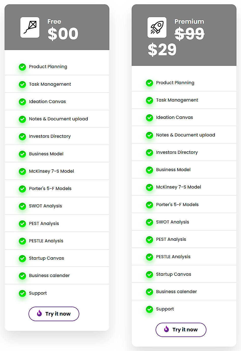 Pricing screenshot