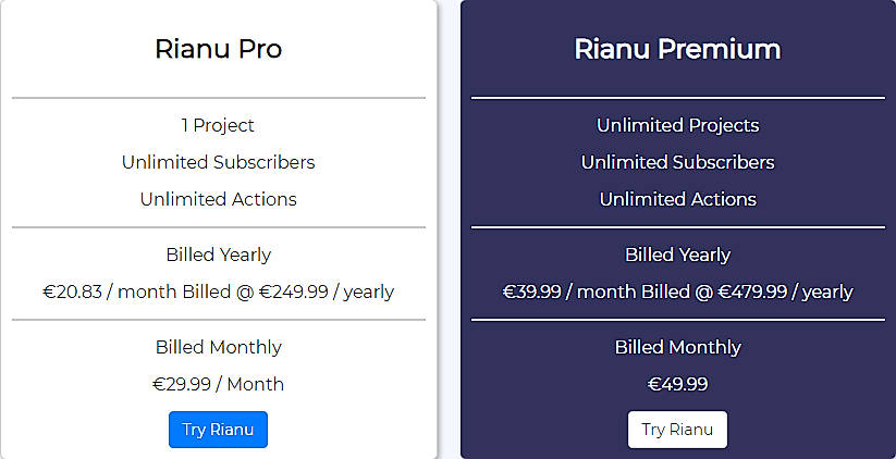 Pricing screenshot