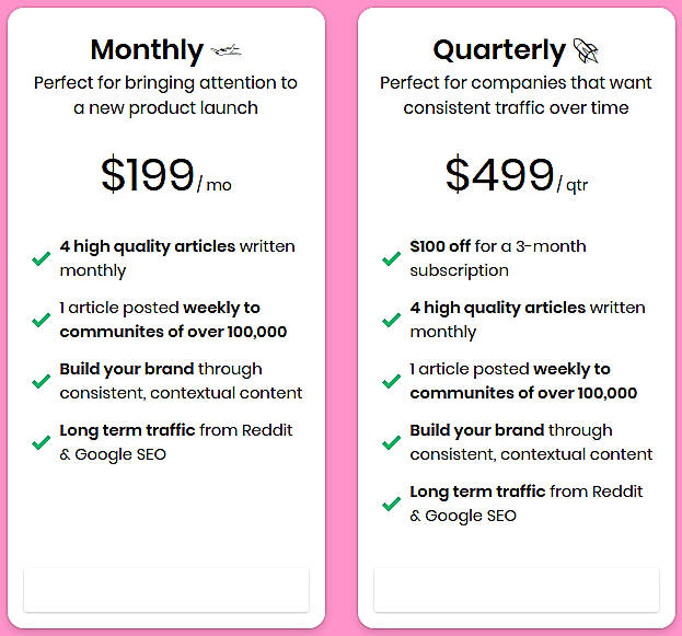 Pricing screenshot