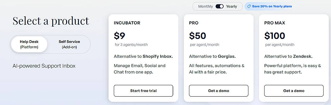 Pricing screenshot