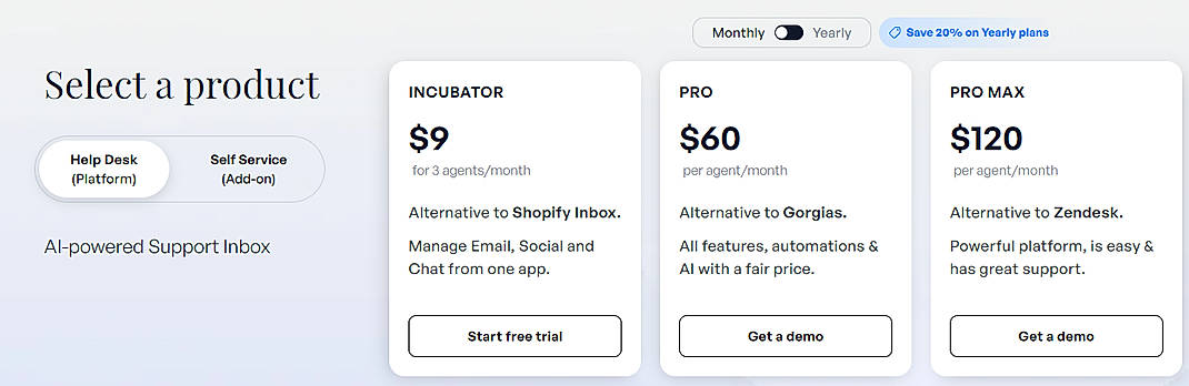 Pricing screenshot