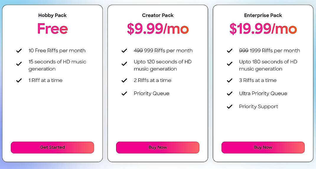 Pricing screenshot