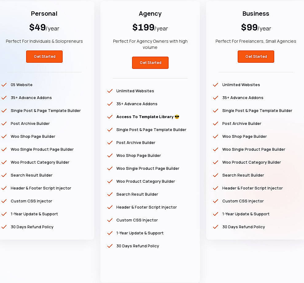 Pricing screenshot