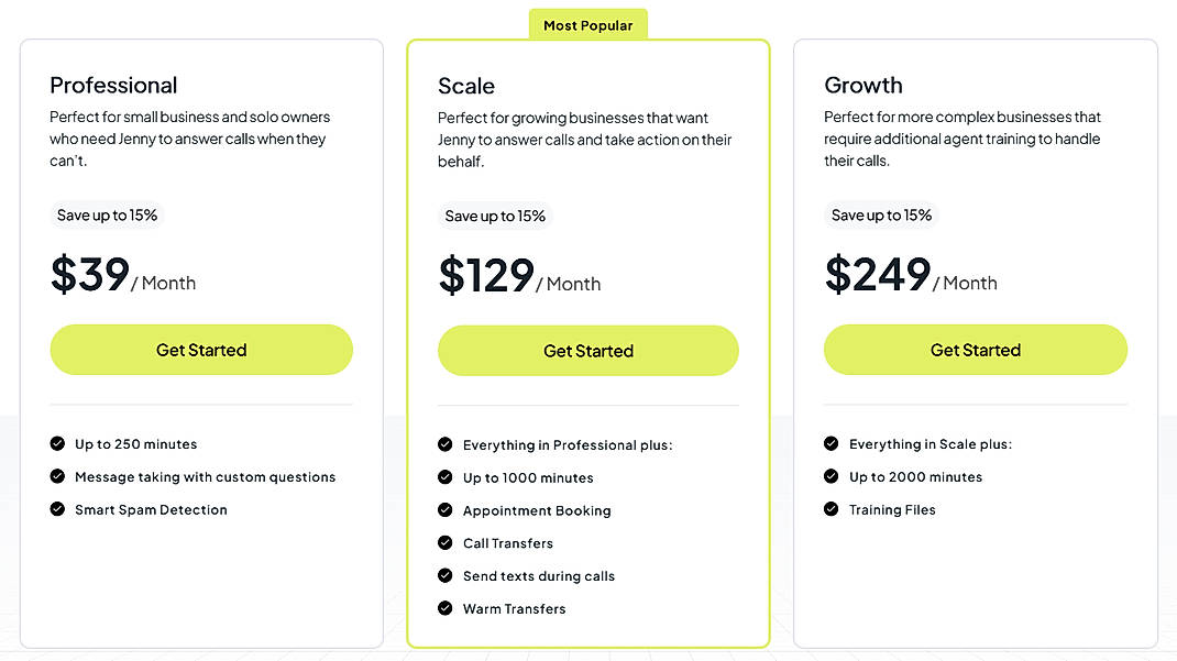 Pricing screenshot