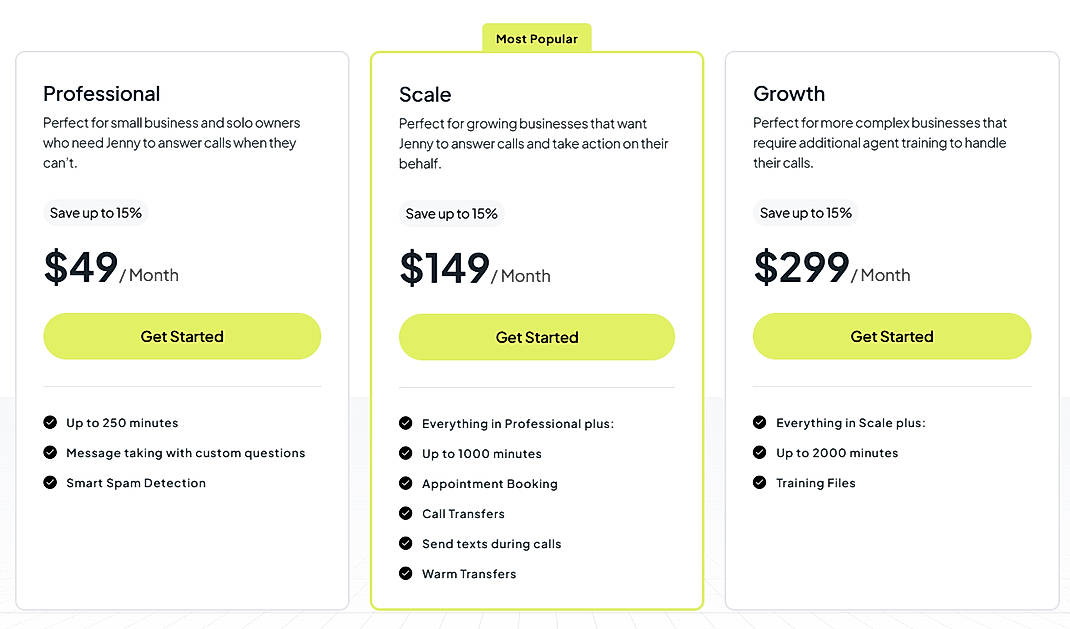 Pricing screenshot