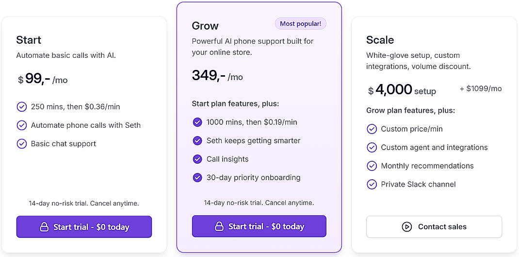 Pricing screenshot