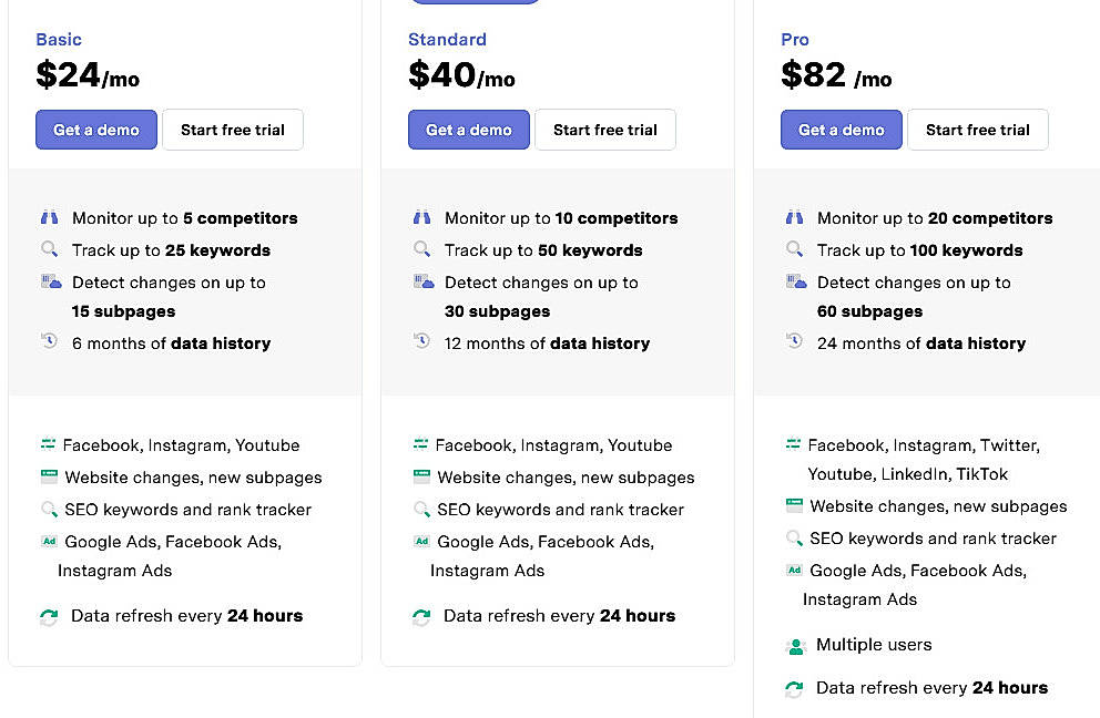 Pricing screenshot