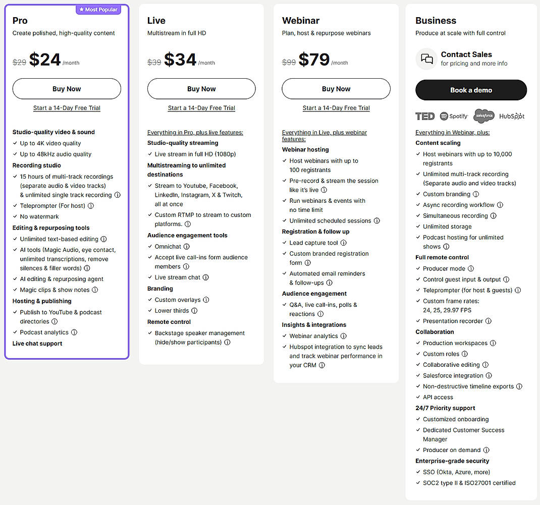 Pricing screenshot