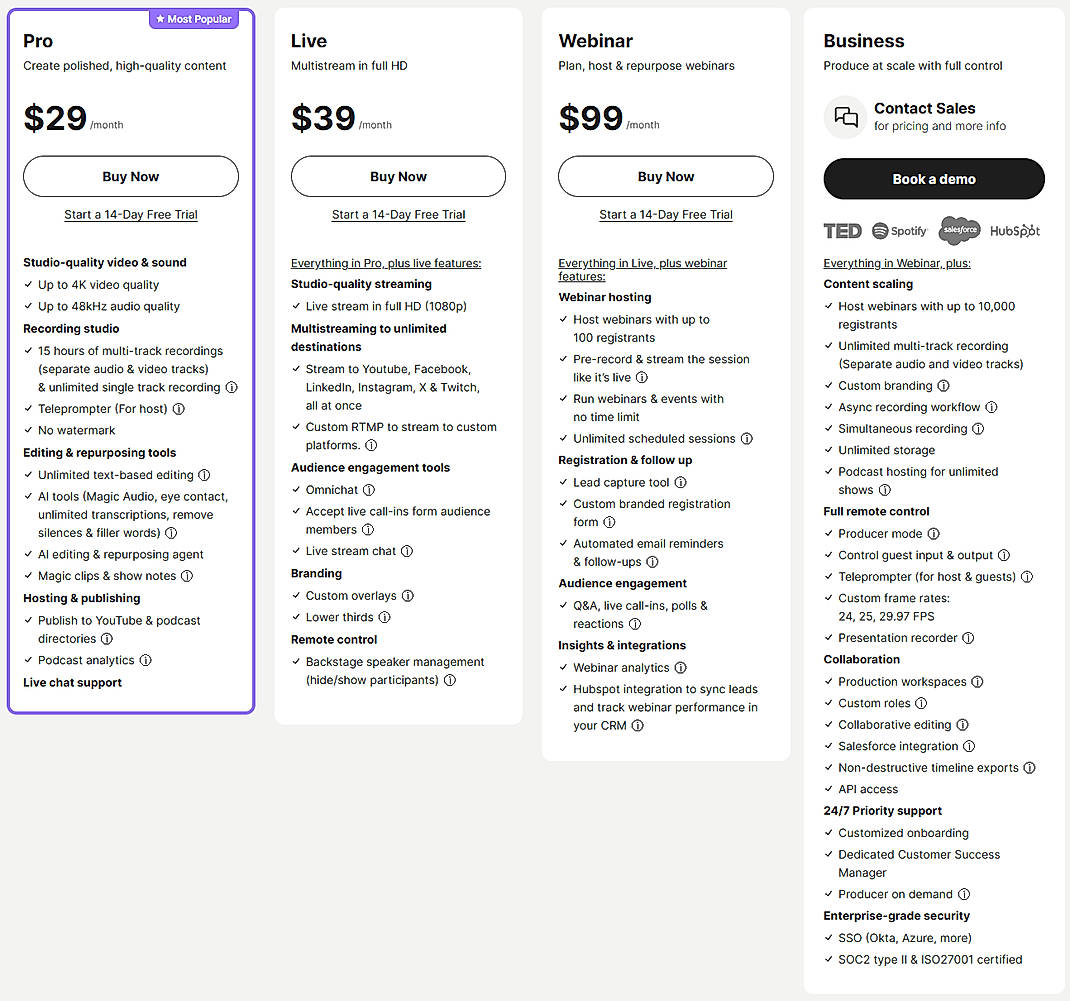 Pricing screenshot