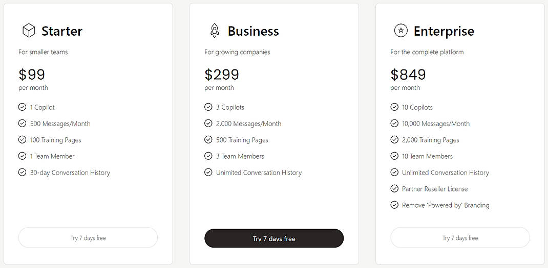 Pricing screenshot