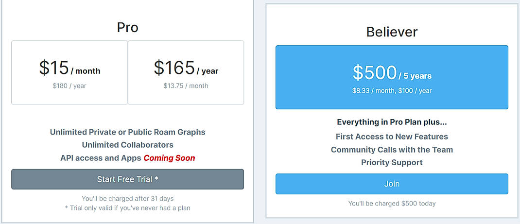 Pricing screenshot