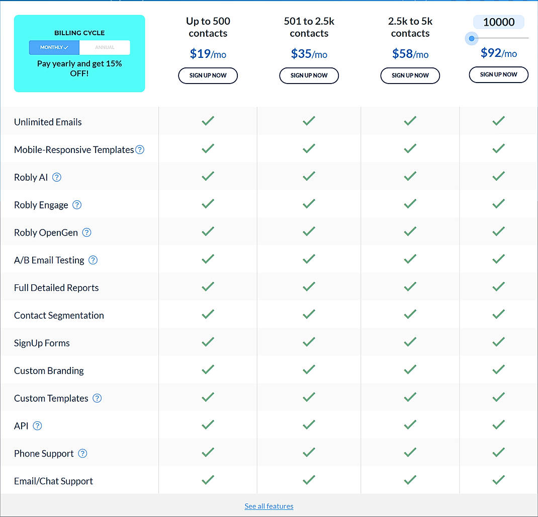 Pricing screenshot