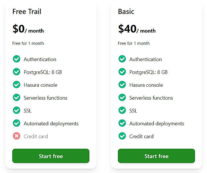 Pricing screenshot
