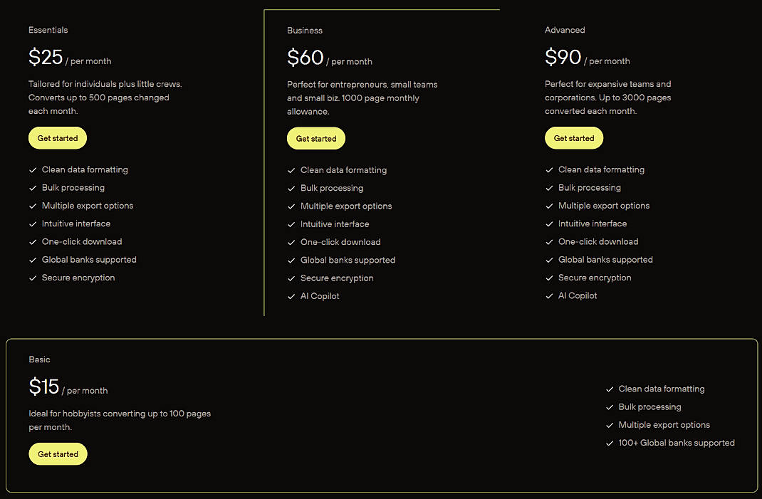 Pricing screenshot