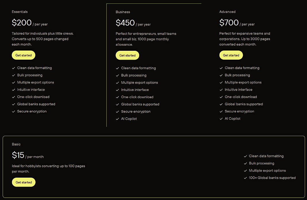 Pricing screenshot