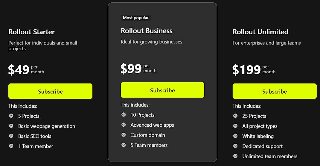 Pricing screenshot