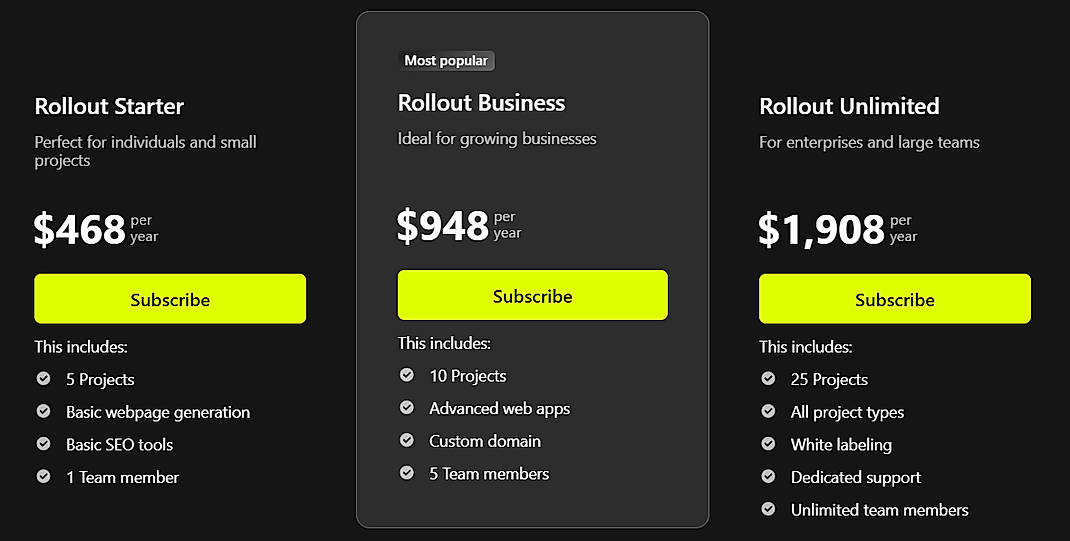 Pricing screenshot
