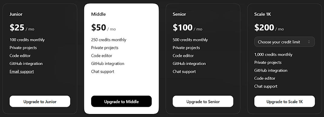 Pricing screenshot