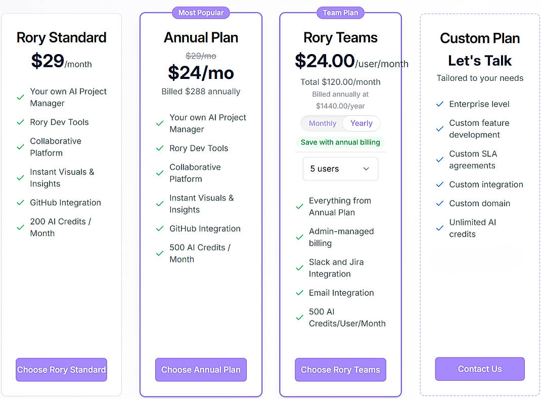 Pricing screenshot