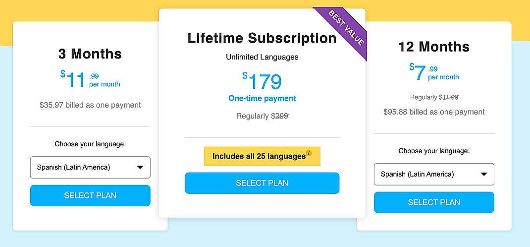 Pricing screenshot