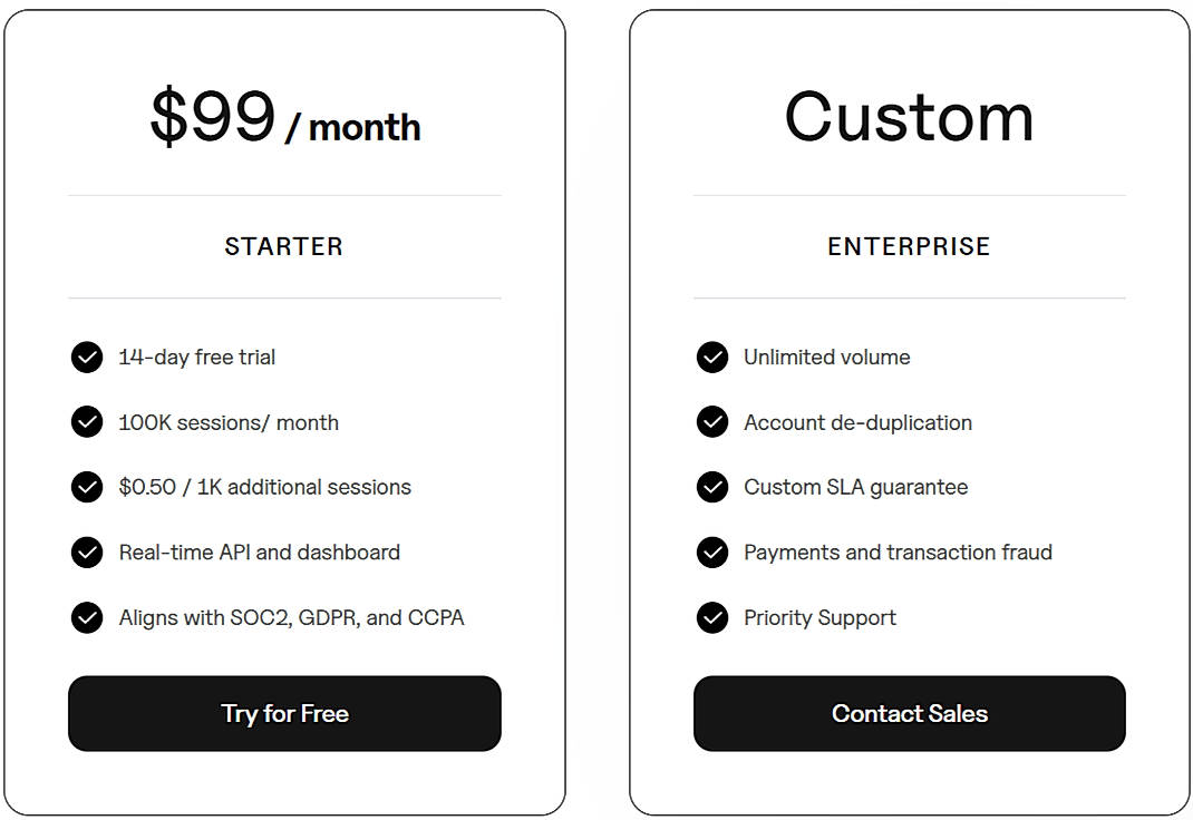 Pricing screenshot