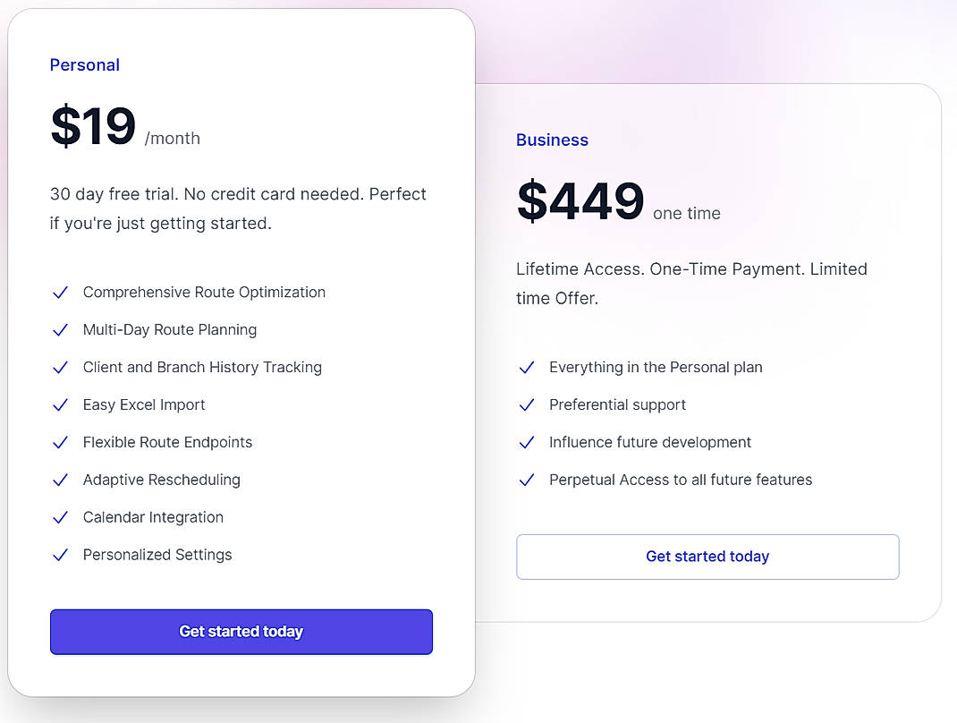 Pricing screenshot