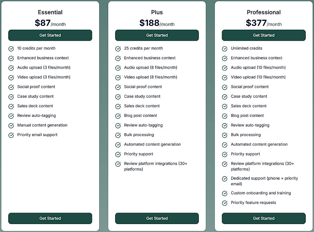Pricing screenshot