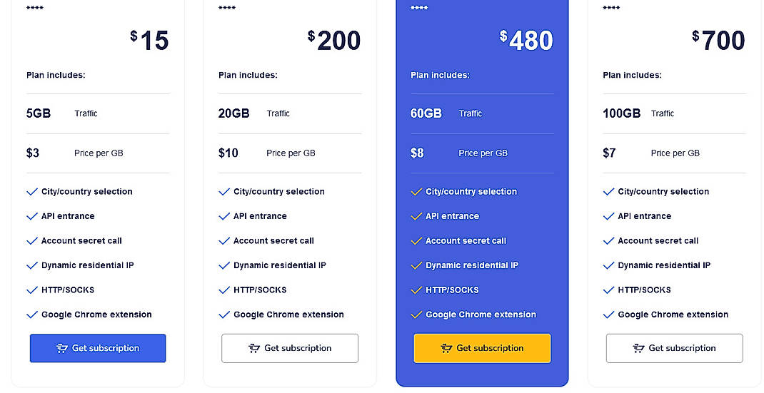 Pricing screenshot