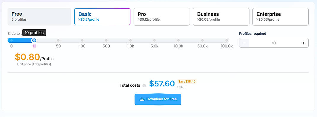 Pricing screenshot