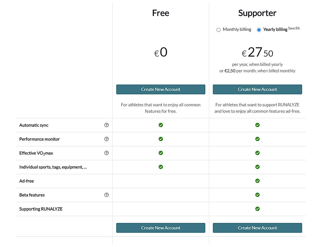 Pricing screenshot