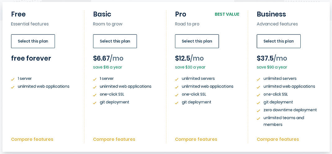 Pricing screenshot
