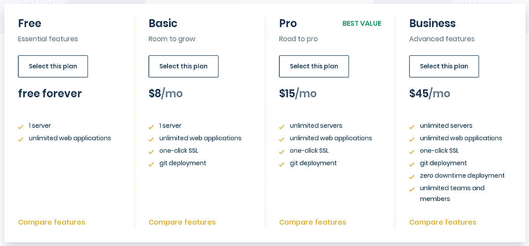 Pricing screenshot