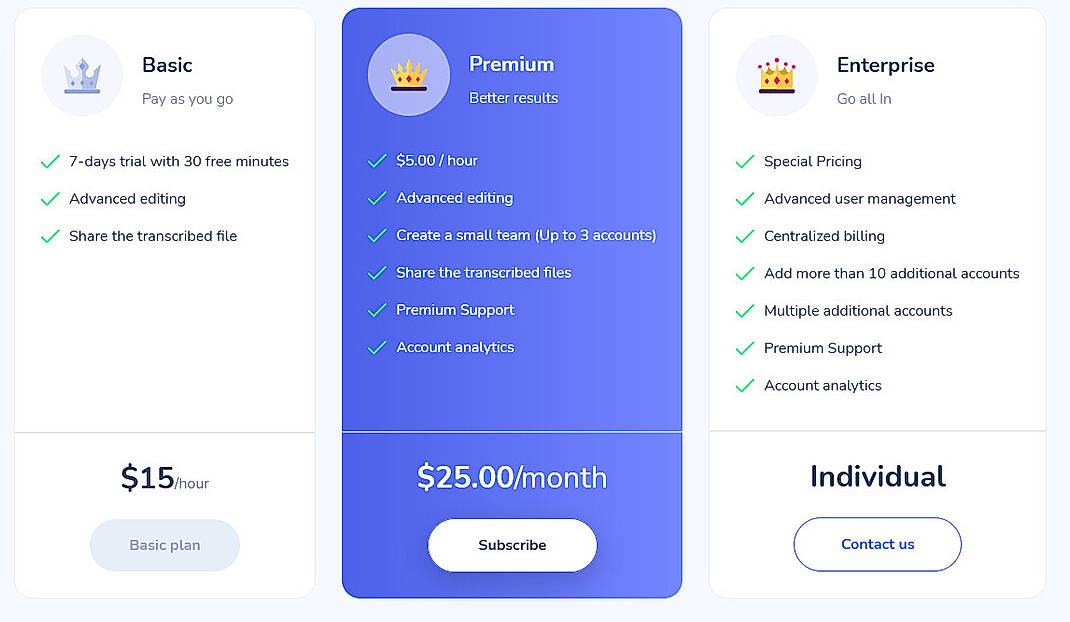 Pricing screenshot