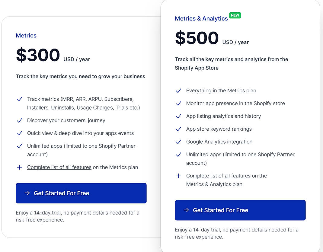 Pricing screenshot