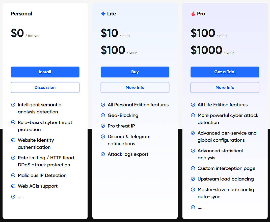 Pricing screenshot