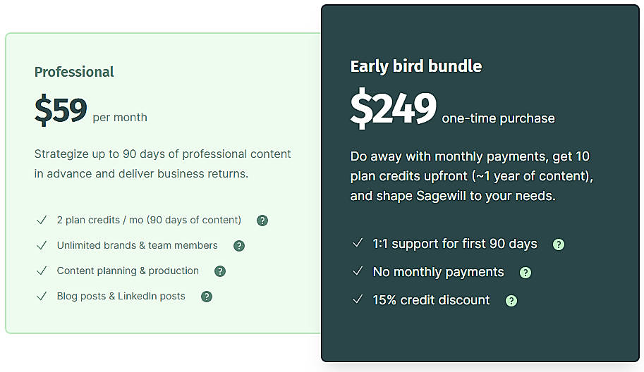 Pricing screenshot