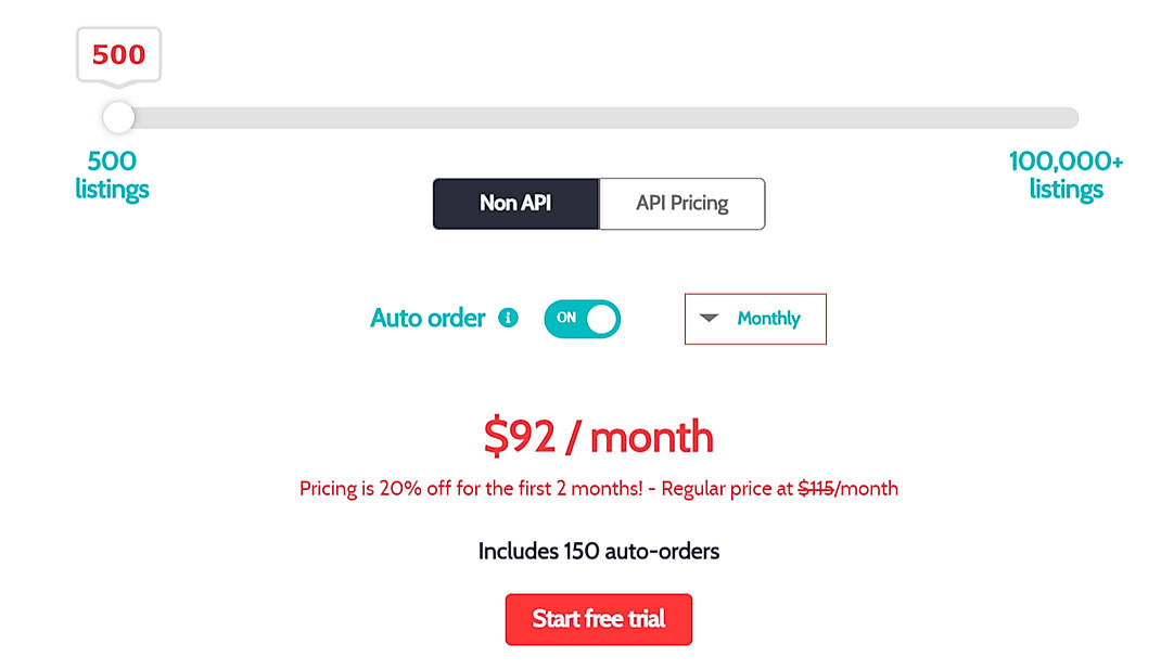 Pricing screenshot