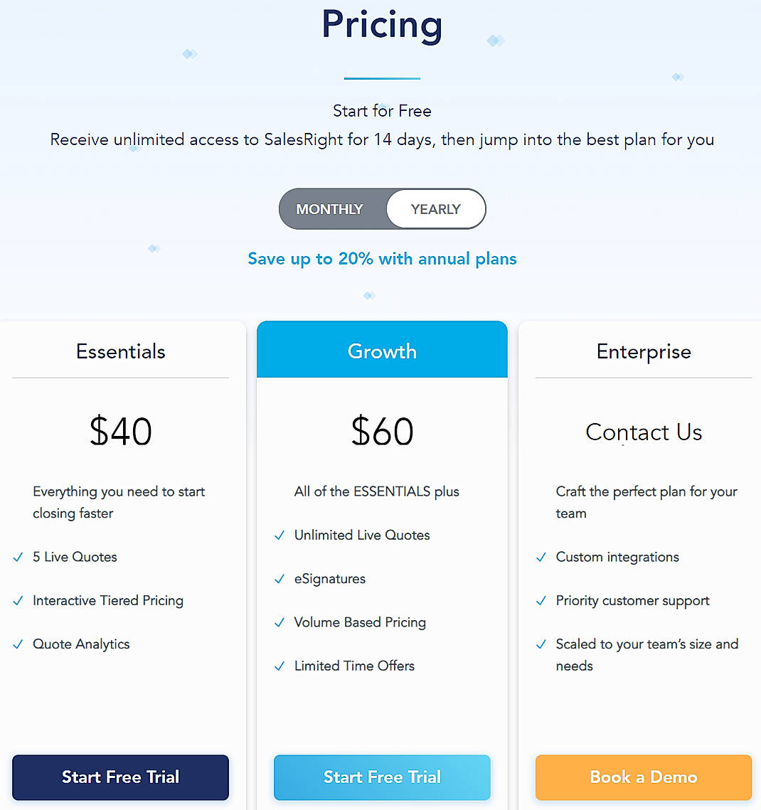 Pricing screenshot