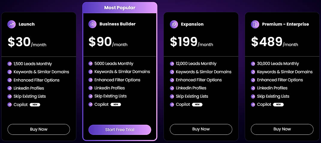 Pricing screenshot