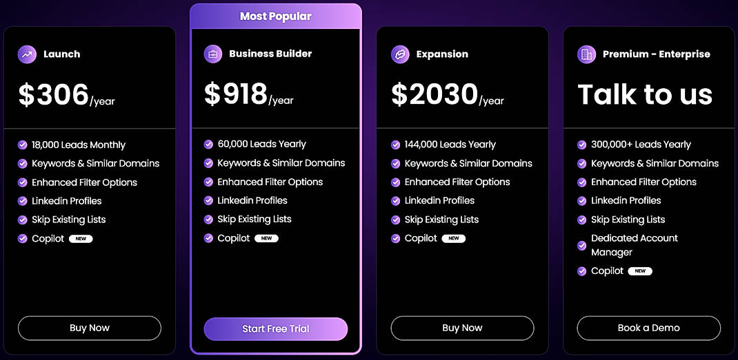 Pricing screenshot