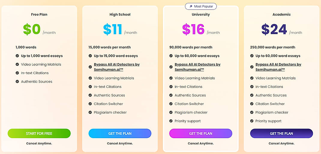 Pricing screenshot