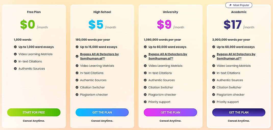 Pricing screenshot