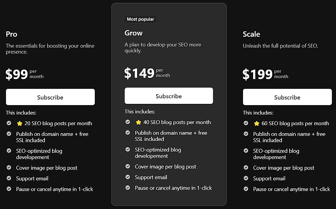 Pricing screenshot