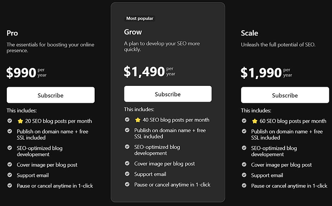 Pricing screenshot