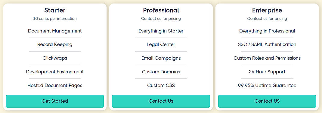 Pricing screenshot