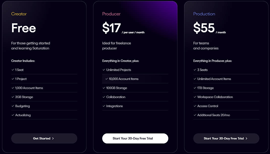 Pricing screenshot